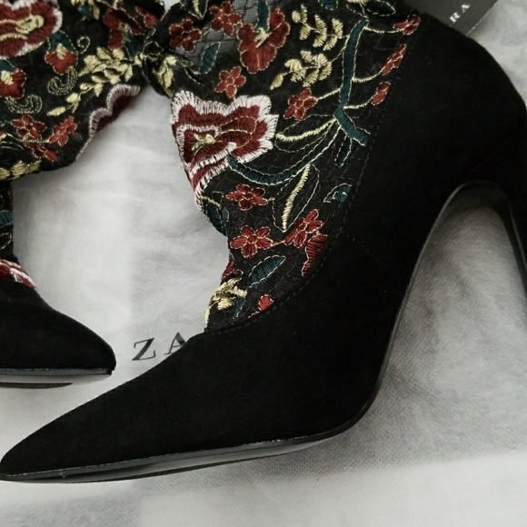 ZARA EMBROIDERED STOCKING-STYLE HIGH HEEL BOOTS - Picture 7 of 8